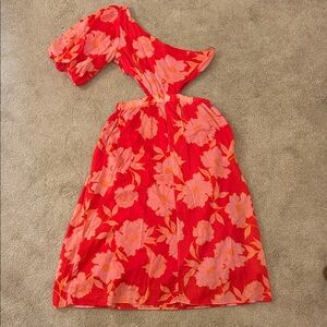 Karlie Red and Pink Floral One Shoulder Dress